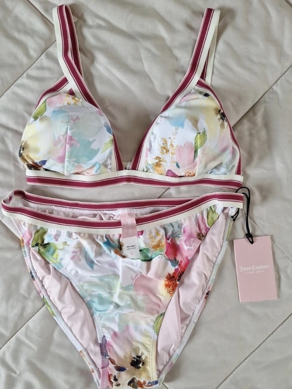 Juicy Couture Floral Bikini Set in Pastel Pink Sz Large